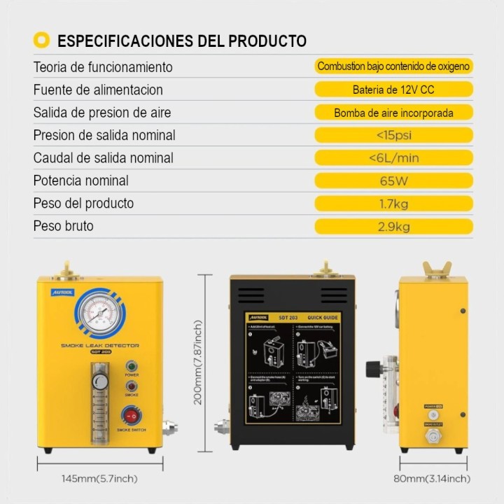 Detector de fugas de Aire con sistema de humo para automóviles AUTOOL sdt203