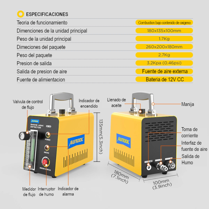 Detector de Fugas de Humo AUTOOL SDT103 | Máquina de Diagnóstico EVAP 12V"