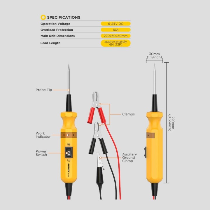 Probador De Circuito Eléctrico Autool Bt160 12v Y 24v