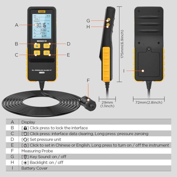 Medidor Presion De Aceite Digital De Motor Autool Pt620